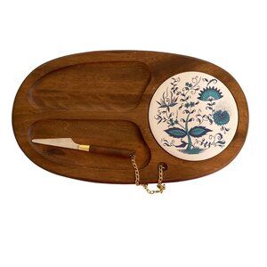 Blue Onion Danube Ceramic Tile Teakwood Cheese Board With Ceramic Tile & Knife